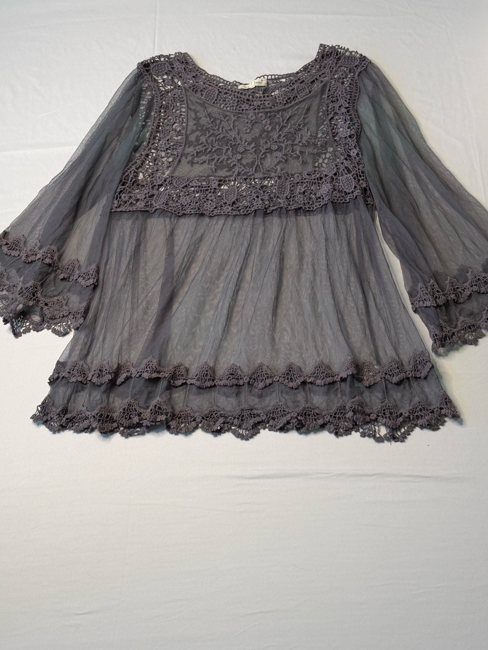 indigo soul Sheer Lace Tunic - Gray